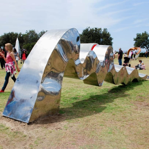 Stainless Steel Landmark Sculpture – Flow by Stephen Coburn, 800x200x90cm | ARTpark Australia