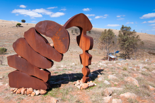 Corten Steel Abstract Sculpture – Merging Emerging by Greg Johns, 340cm | ARTpark Australia