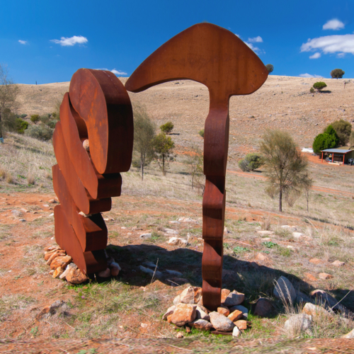Corten Steel Abstract Sculpture – Merging Emerging by Greg Johns, 340cm | ARTpark Australia
