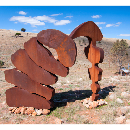 Corten Steel Abstract Sculpture – Merging Emerging by Greg Johns, 340cm | ARTpark Australia