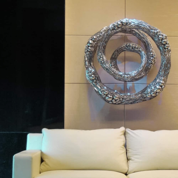 stainless wall mounted hanging sculpture circle sphere