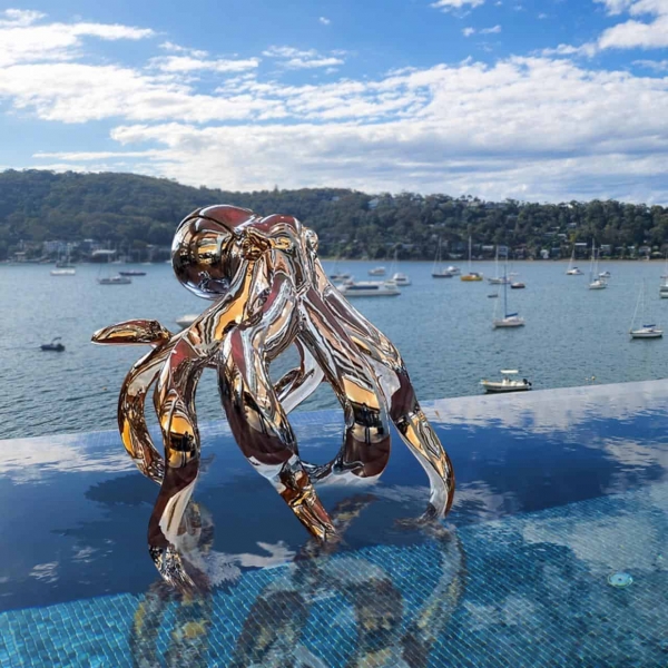 octopus sculpture, stainless steel