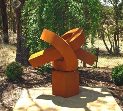 Corten Steel Round & Sphere Sculpture – Knot by Rudi Jass, 185x165x110cm | ARTpark Australia