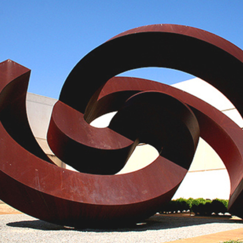 Corten Steel Abstract Sculpture – Birth by Greg Johns, 470x470x470cm | ARTpark Australia