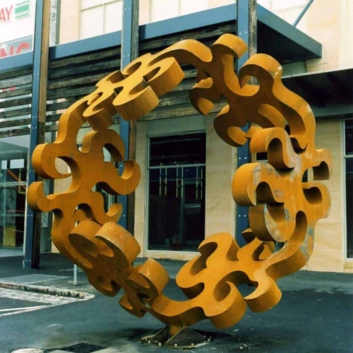 Corten Steel Landmark Sculpture – Swirling Mandala by Greg Johns, 300x300x210cm | ARTpark Australia