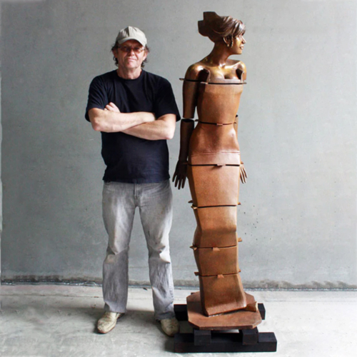Bronze Figurative Sculpture – Square Peggy by Stephen Glassborow, 186x45x55cm | ARTpark Australia