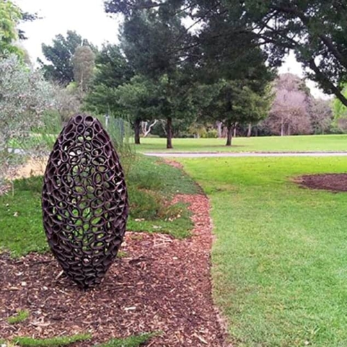 Mild Steel Round & Sphere Sculpture – Standing Pod Form by Astra Parker, 135x52x52cm | ARTpark Australia
