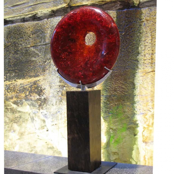 red sphere circle sculpture resn