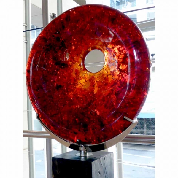 red sphere circle sculpture resin