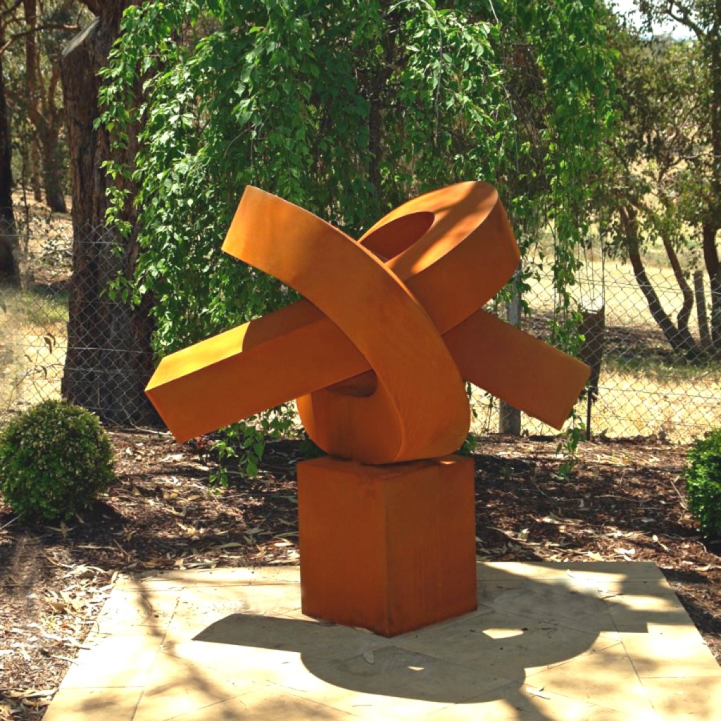 Corten Steel Round & Sphere Sculpture – Knot by Rudi Jass, 185x165x110cm