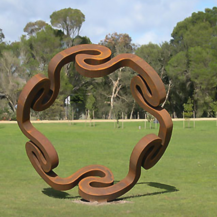 Corten Steel Landmark Sculpture – Whirling Mandala by Greg Johns, 220x220cm