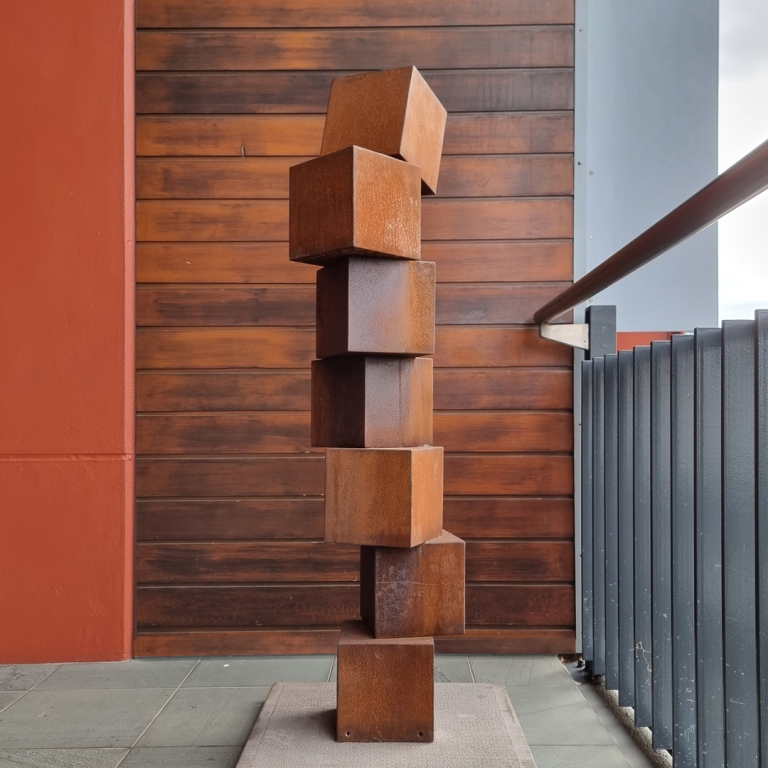 Corten Steel Garden Sculpture – CubeStack #9 by Alex Scheibner, 150x40x40cm - view 2
