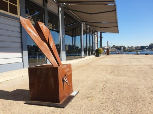 Corten Steel Garden Sculpture – Nose Dive by Jonathan Leahey, 130x70x70cm | ARTpark Australia