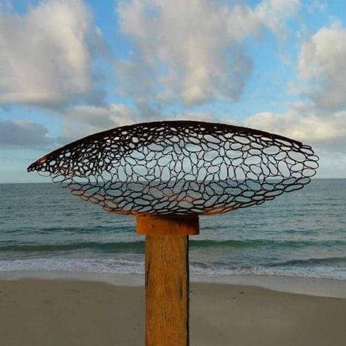 Mild Steel Round & Sphere Sculpture – Shield by Astra Parker, 150x50x25cm | ARTpark Australia