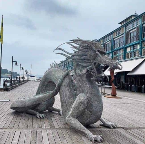 Stainless Steel Dragon Sculpture – Emerging Dragon by Michael Van Dam, 5m | ARTpark Australia
