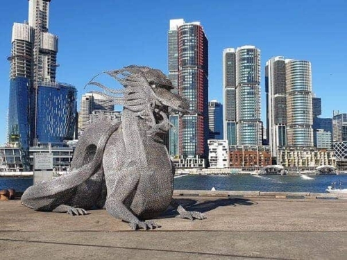 Stainless Steel Dragon Sculpture – Emerging Dragon by Michael Van Dam, 5m | ARTpark Australia