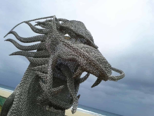 Stainless Steel Dragon Sculpture – Emerging Dragon by Michael Van Dam, 5m | ARTpark Australia