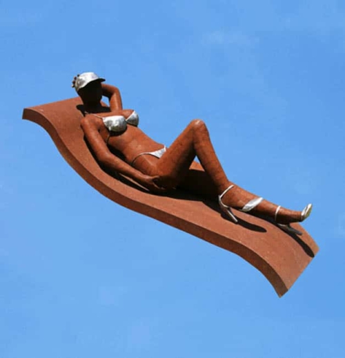 Corten & Stainless Steel Figurative Sculpture – Off the Face of It by Nicole Allen, 180x188x66cm | ARTpark Australia