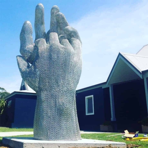 Stainless Steel Landmark Sculpture – Clasp by Michael Van Dam, 350x150x150cm | ARTpark Australia