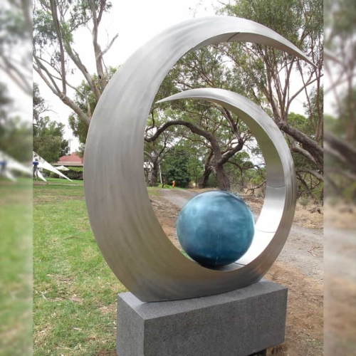 Stainless Steel Round & Sphere Sculpture – Jewel De La Mer by Ben Fasham, 250x200x60cm | ARTpark Australia
