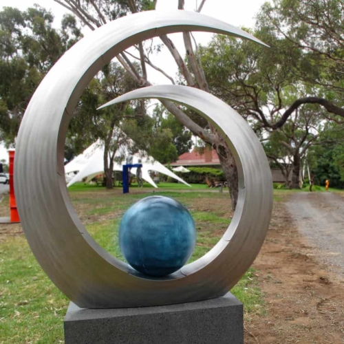 Stainless Steel Round & Sphere Sculpture – Jewel De La Mer by Ben Fasham, 250x200x60cm | ARTpark Australia