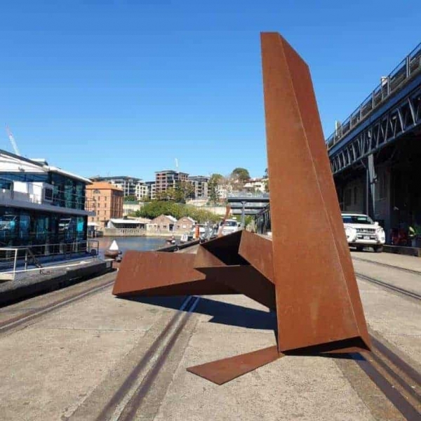 large abstract corten steel sculpture