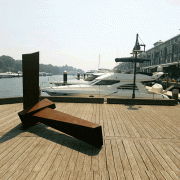 large abstract corten steel sculpture