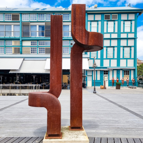 Corten Steel Landmark Sculpture – Adapt by Chris Flenley, 300x160x80cm | ARTpark Australia