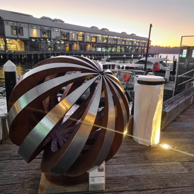 Corten & Stainless Steel Round & Sphere Sculpture – Eclipse by Paul Mutimer, 120cm Diameter - view 7