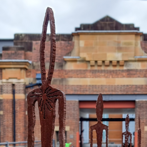 Corten Steel Figurative Sculpture – Observers by Greg Johns, 210cm | ARTpark Australia