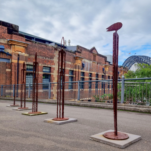 Corten Steel Figurative Sculpture – Observers by Greg Johns, 210cm | ARTpark Australia