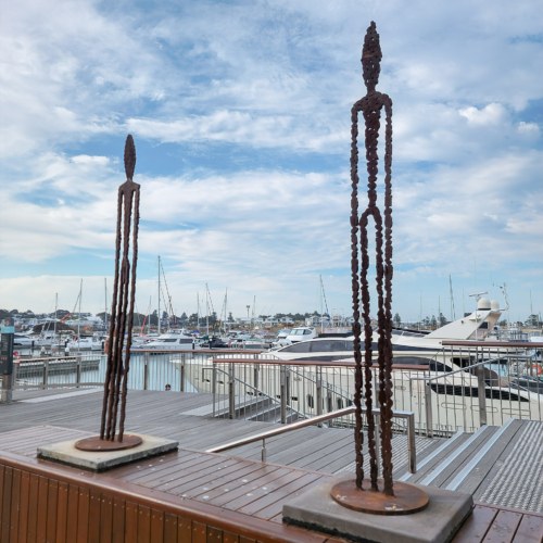 Corten Steel Figurative Sculpture – Observers by Greg Johns, 210cm | ARTpark Australia