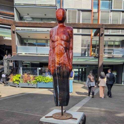 Reclaimed Timber Figurative Sculpture – Of Milk and Honey by Clancy Warner, 180cm | ARTpark Australia