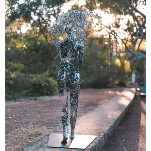 Stainless Steel Figurative Sculpture – Fragmented Nostalgia by Sam Hopkins, 230x95x70cm | ARTpark Australia