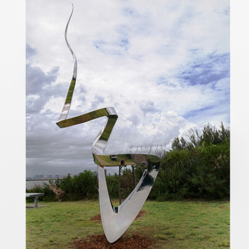 Stainless Steel Landmark Sculpture – Twist and Pop by John Fitzmaurice, 360x120cm | ARTpark Australia
