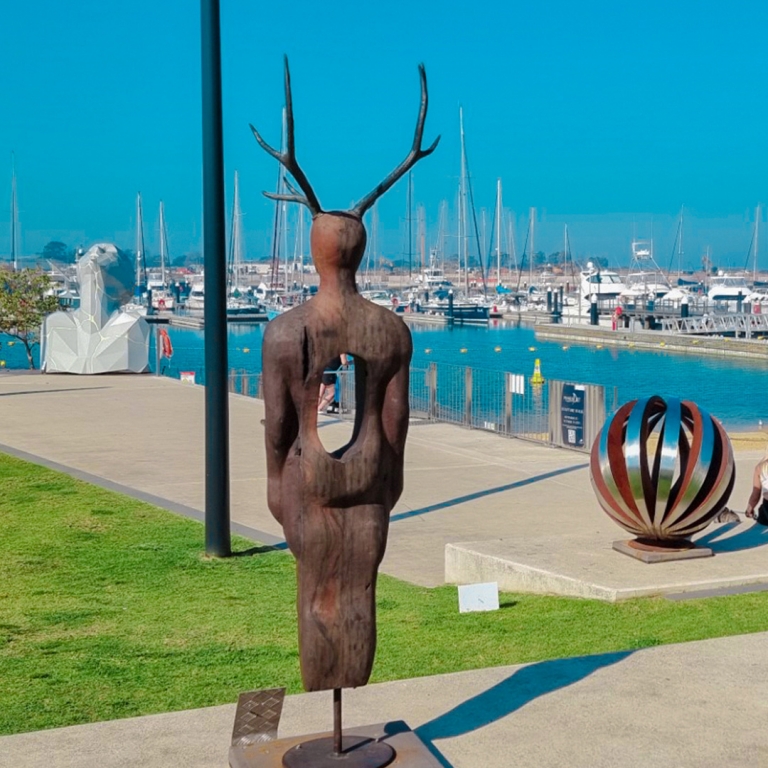 Reclaimed Timber & Bronze Figurative Sculpture – The People, Dear Heart by Clancy Warner, 220cm - view 14