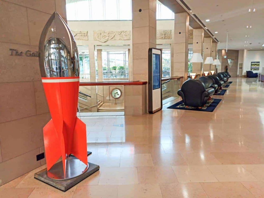 stainless steel rocket sculpture, modern Australian, pop art sculpture