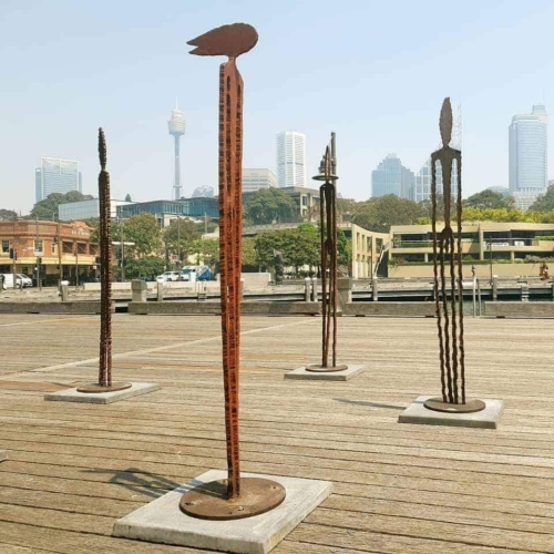 Corten Steel Figurative Sculpture – Observers by Greg Johns, 210cm | ARTpark Australia