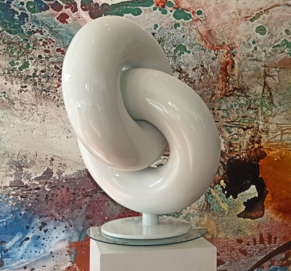 white sculpture, spiral sculpture , australian garden art