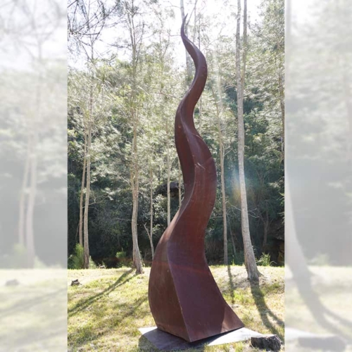 Corten & Stainless Steel Landmark Sculpture – Flame Bird by Stephen Coburn, 600x100x100cm | ARTpark Australia