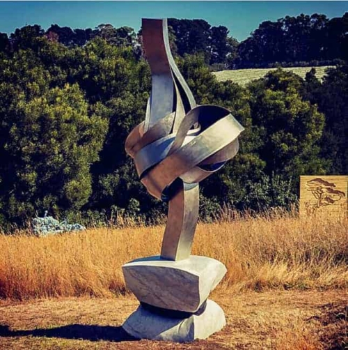 Stainless Steel & Carrara Marble Landmark Sculpture – Divergent Convergent by Martin George, 420x150x150cm | ARTpark Australia