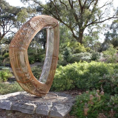 Corten Steel Garden Sculpture – Lineal Orb by Paul Mutimer, 190x150x75cm | ARTpark Australia