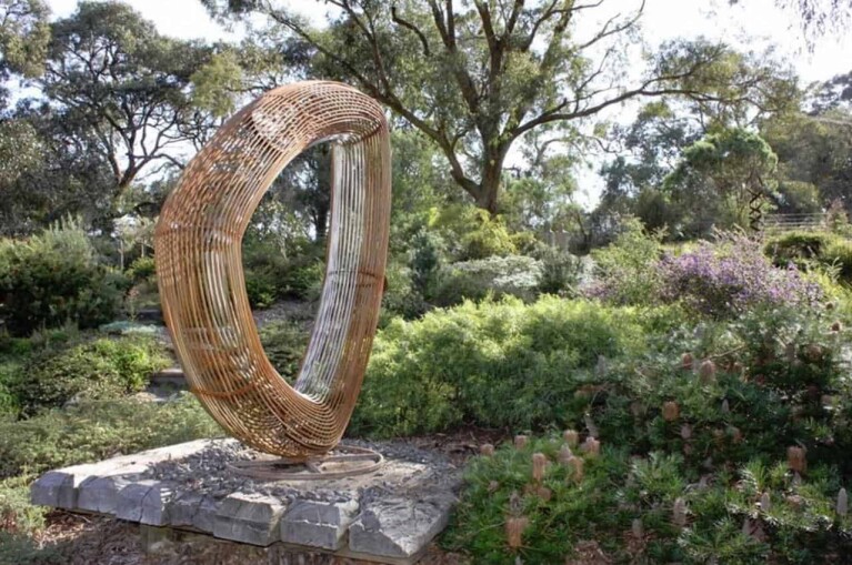 Corten Steel Garden Sculpture – Lineal Orb by Paul Mutimer, 190x150x75cm - view 2