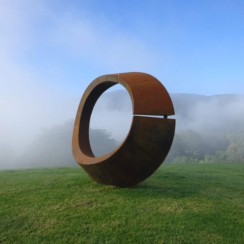 Corten Steel Landmark Sculpture – Split Ring by David Ball, 360cm | ARTpark Australia