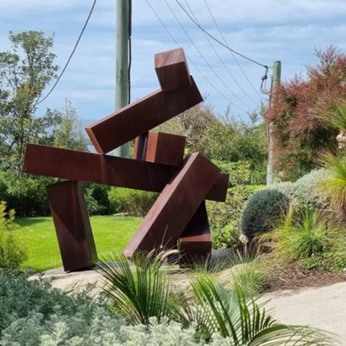 Corten Steel Landmark Sculpture – 3 Sheets on Sunday by Alex Scheibner, 2.6m x 2.4m | ARTpark Australia