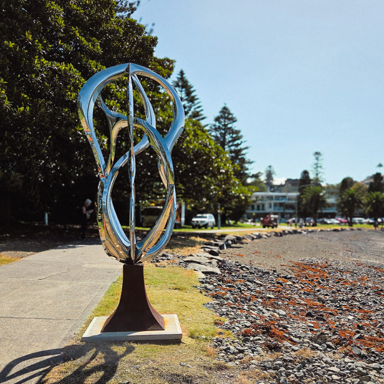 Stainless Steel & Corten Landmark Sculpture – Coalescence by Sam Hopkins, 260x112x94cm - view 2