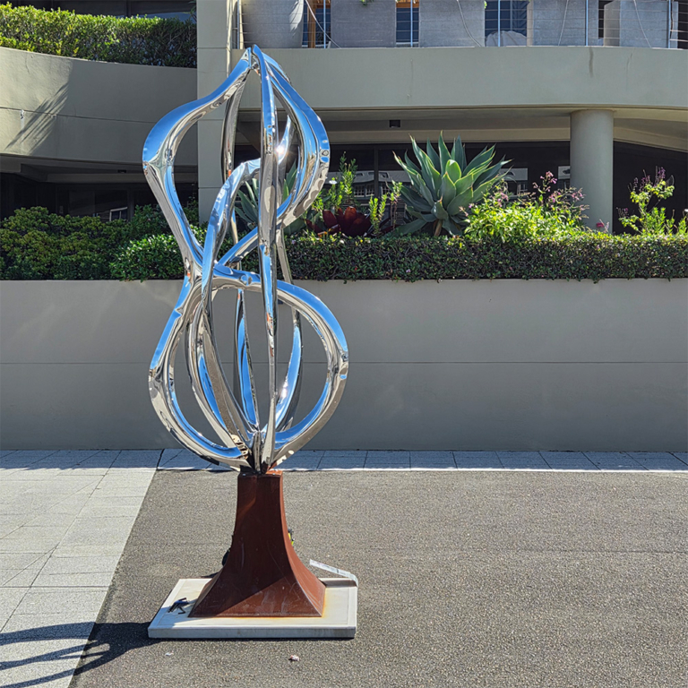 Stainless Steel & Corten Landmark Sculpture – Coalescence by Sam Hopkins, 260x112x94cm - view 3