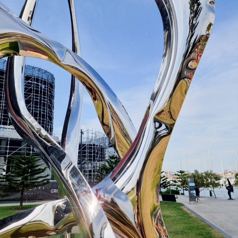 Stainless Steel & Corten Landmark Sculpture – Coalescence by Sam Hopkins, 260x112x94cm - view 5