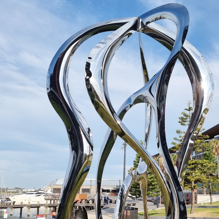 Stainless Steel & Corten Landmark Sculpture – Coalescence by Sam Hopkins, 260x112x94cm - view 6