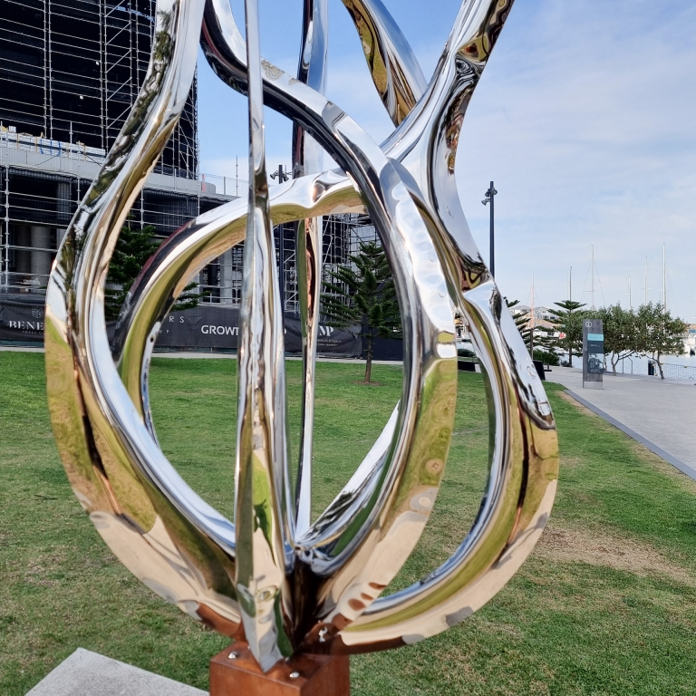 Stainless Steel & Corten Landmark Sculpture – Coalescence by Sam Hopkins, 260x112x94cm - view 7